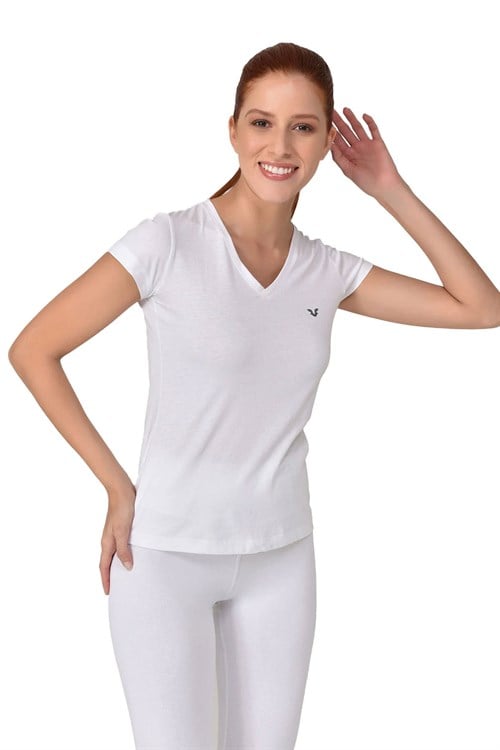 Bilcee Kadın V Yaka Basic T-Shırt GS-8087 - Görsel 3